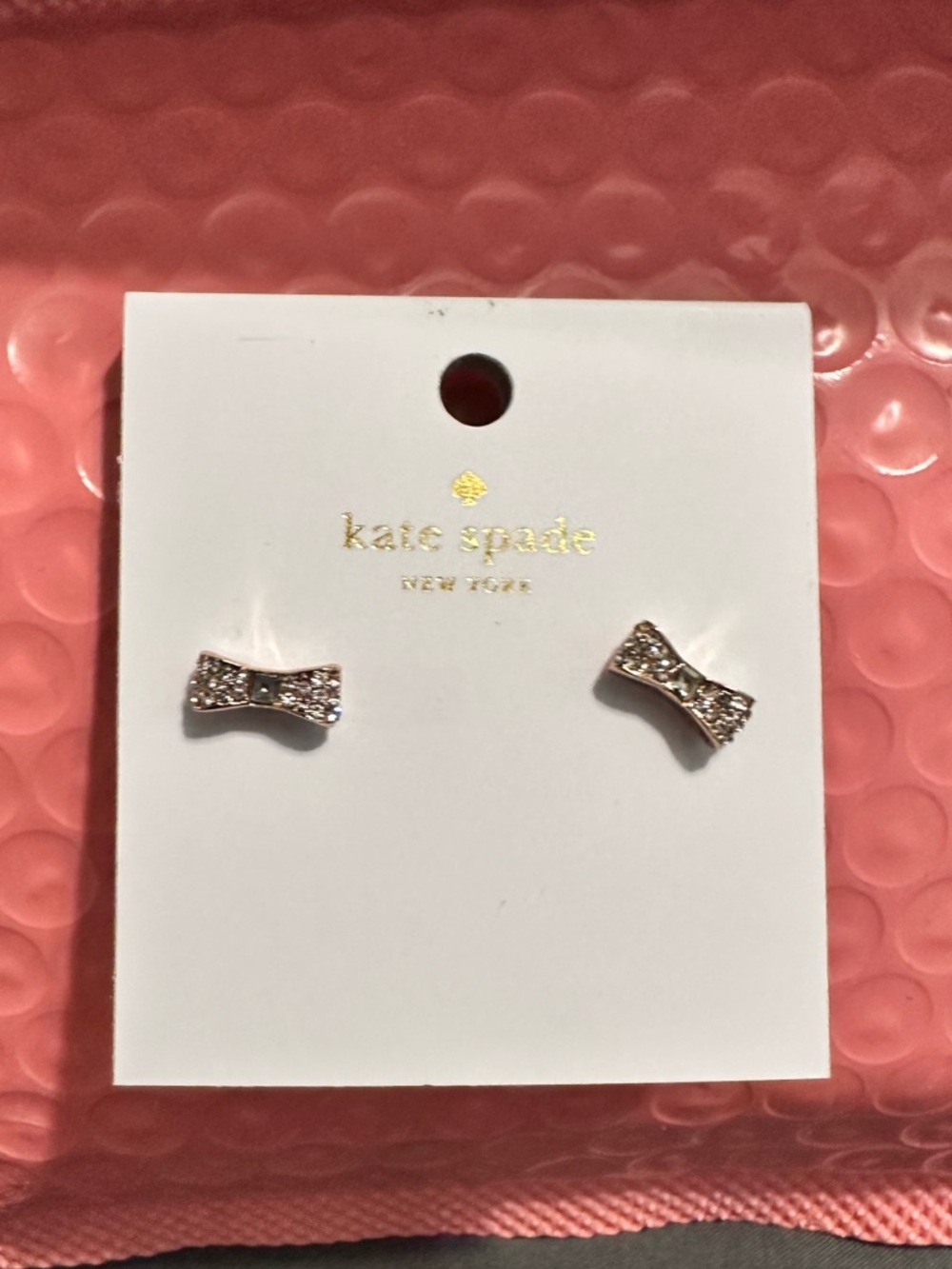 NWT Kate Spade Ready Set Bow Pave Bow Studs, Clear/Rose Gold - Picture 6 of 8